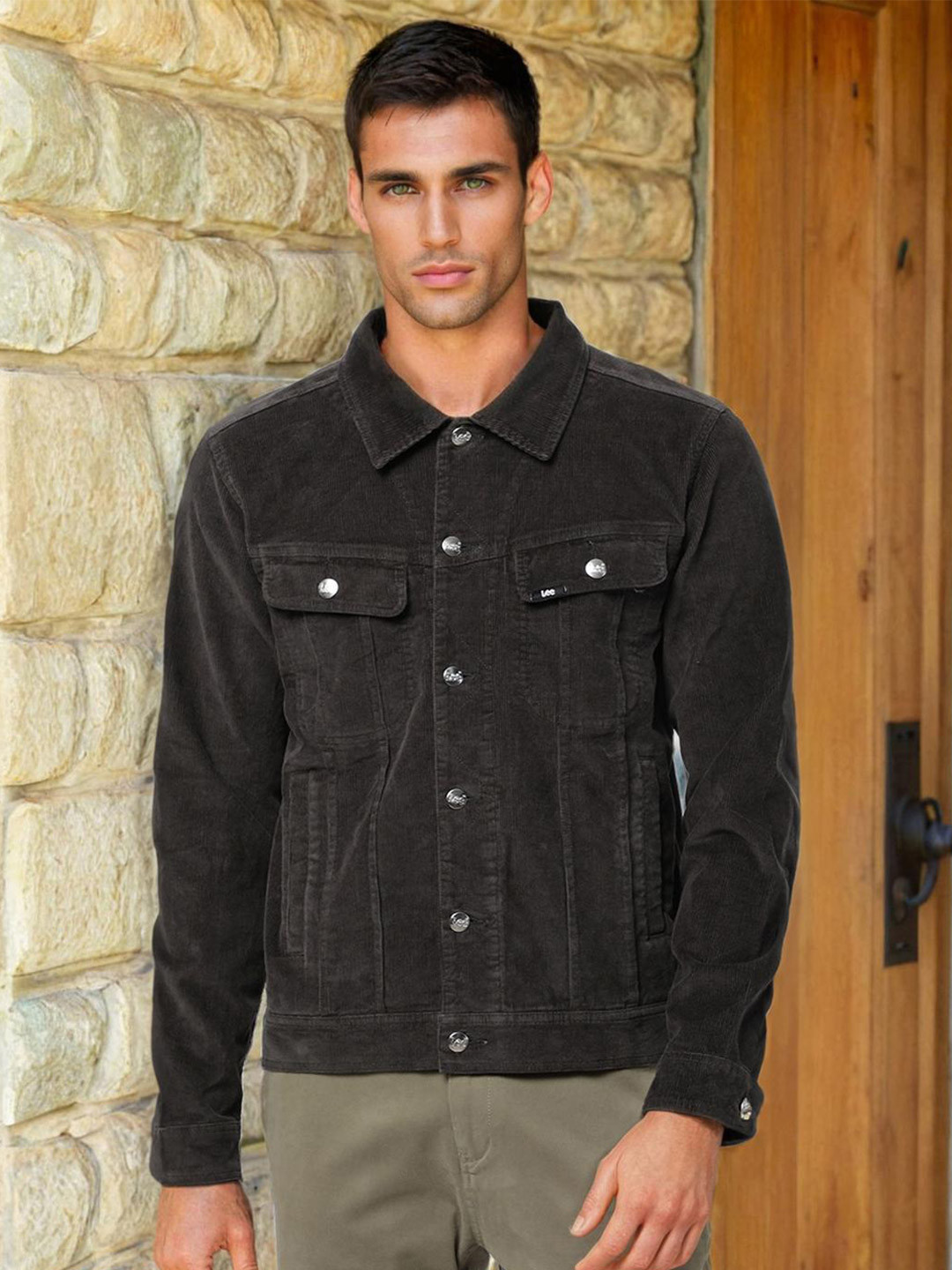 Lee Men Brown Washed Denim Jacket