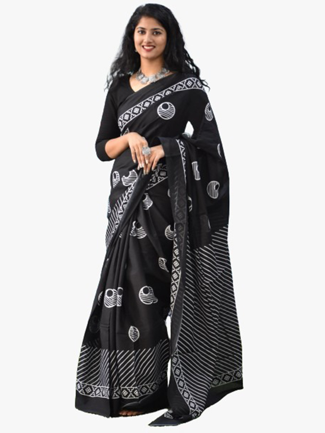 TROPWEAR Black Pure Cotton Ikat Saree