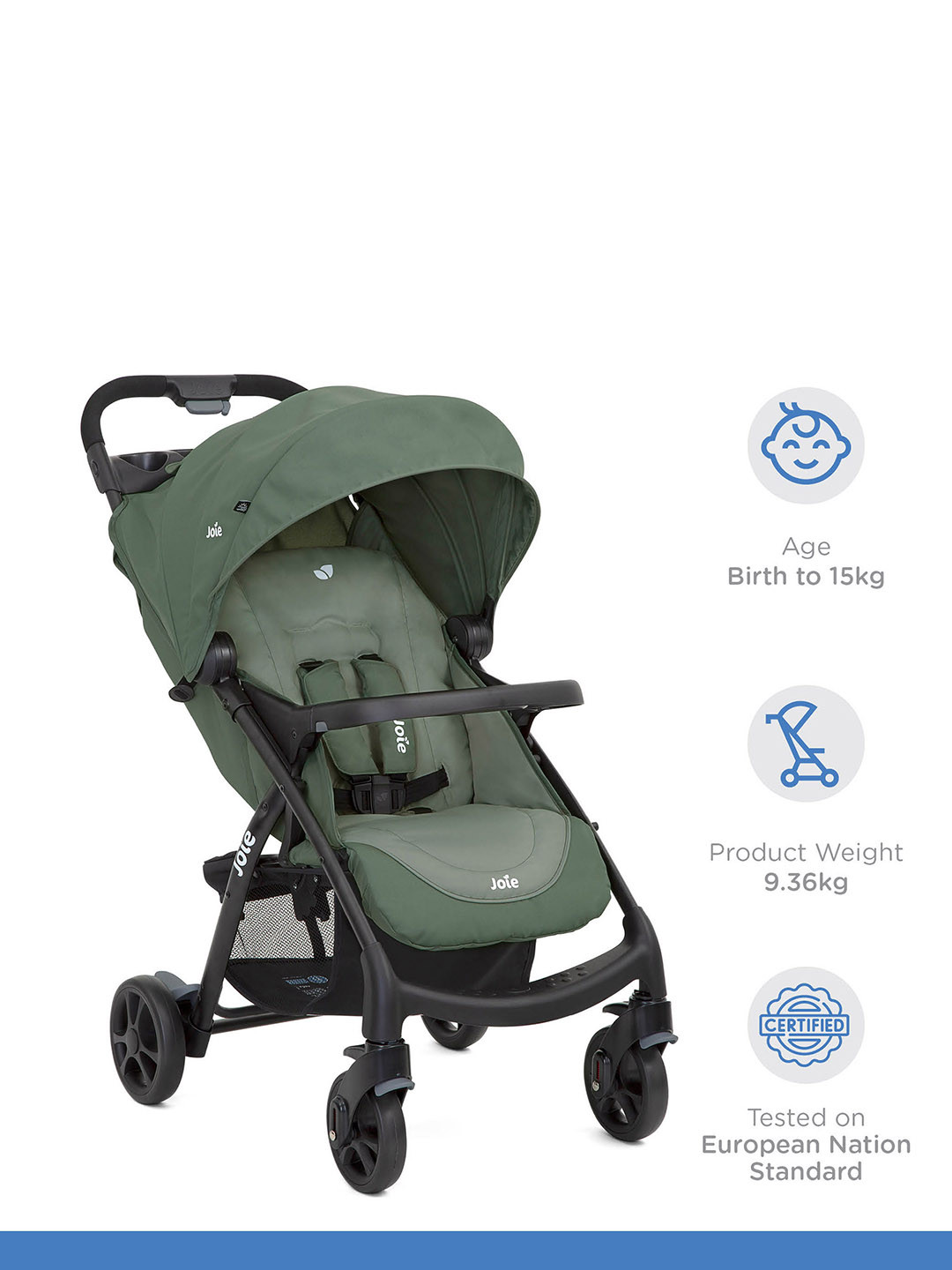 Joie Kids Stroller With 5 Point Safety Harness & Reversible Handlebar Aire Twin