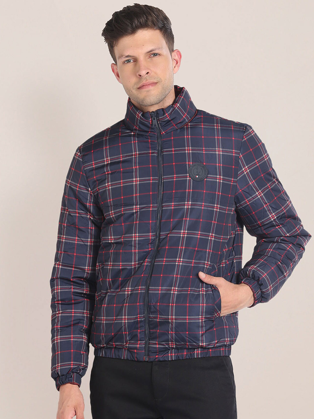 U.S. Polo Assn. Checked Mock Collar Reversible Bomber Jacket