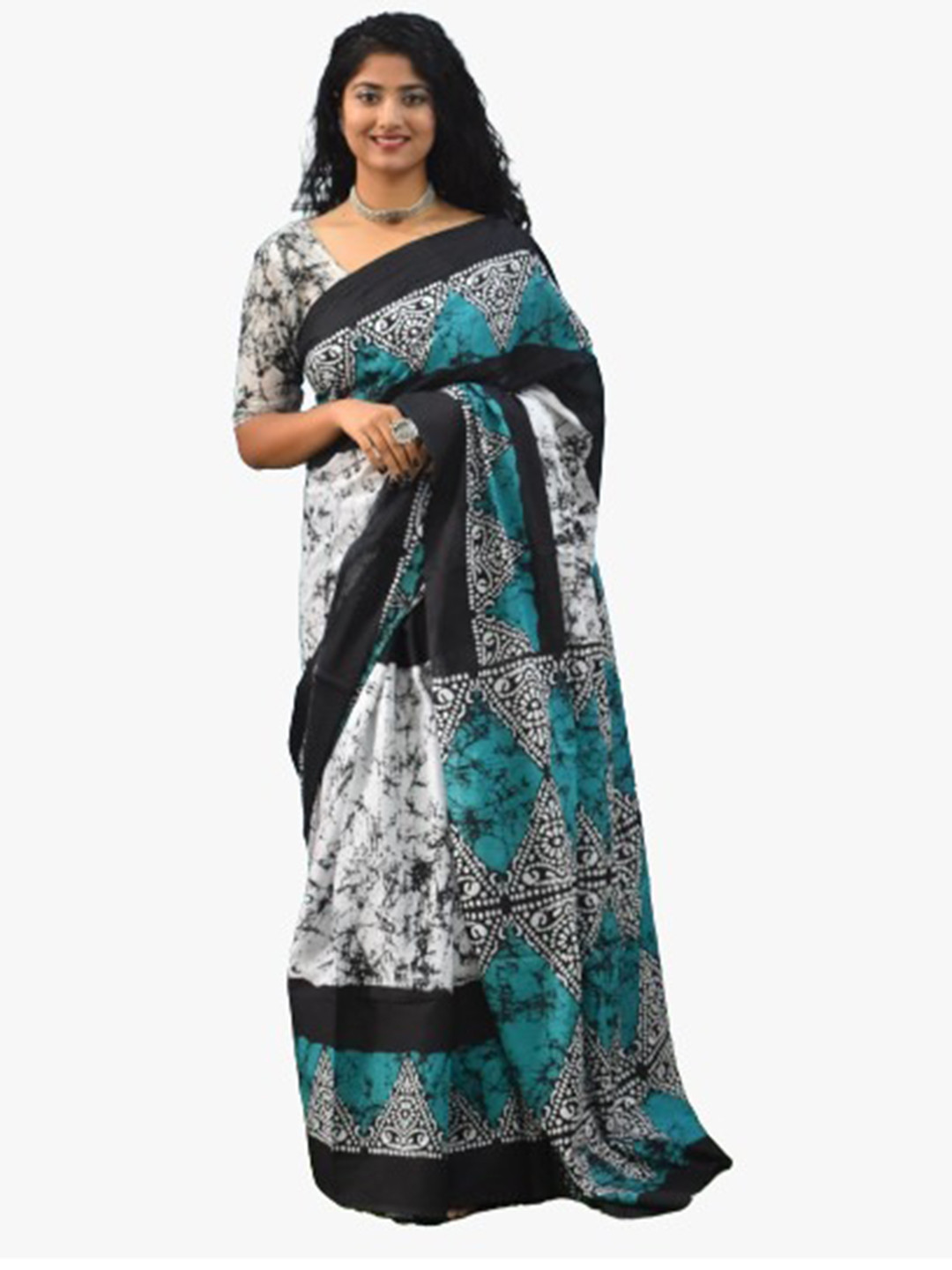 TROPWEAR Blue Pure Cotton Ikat Saree