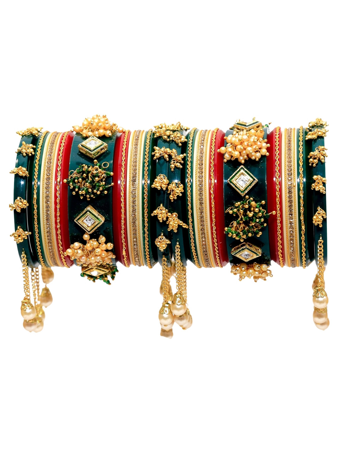 Zindura Set Of 2 Gold-Plated Stone Studded & Beaded Chuda Bangles