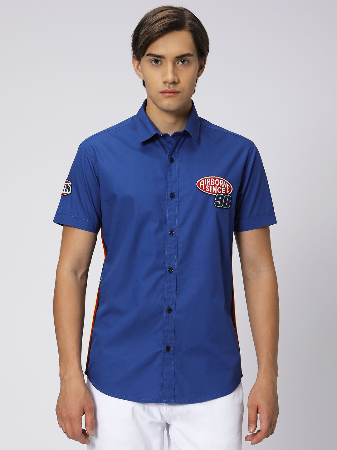 Mufti Spread Collar Slim Fit Applique Casual Shirt