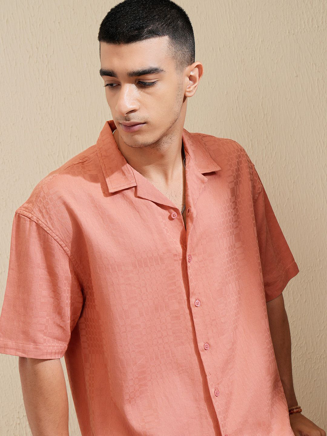 HIGHLANDER Men Self Design Micro Ditsy Cotton Opaque Casual Oversized Shirt