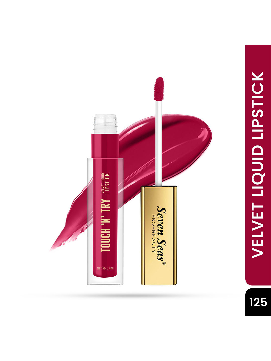 Seven Seas Touch N Try Velvet Long Lasting Waterproof Liquid Lipstick - 4 ml - Red - 125