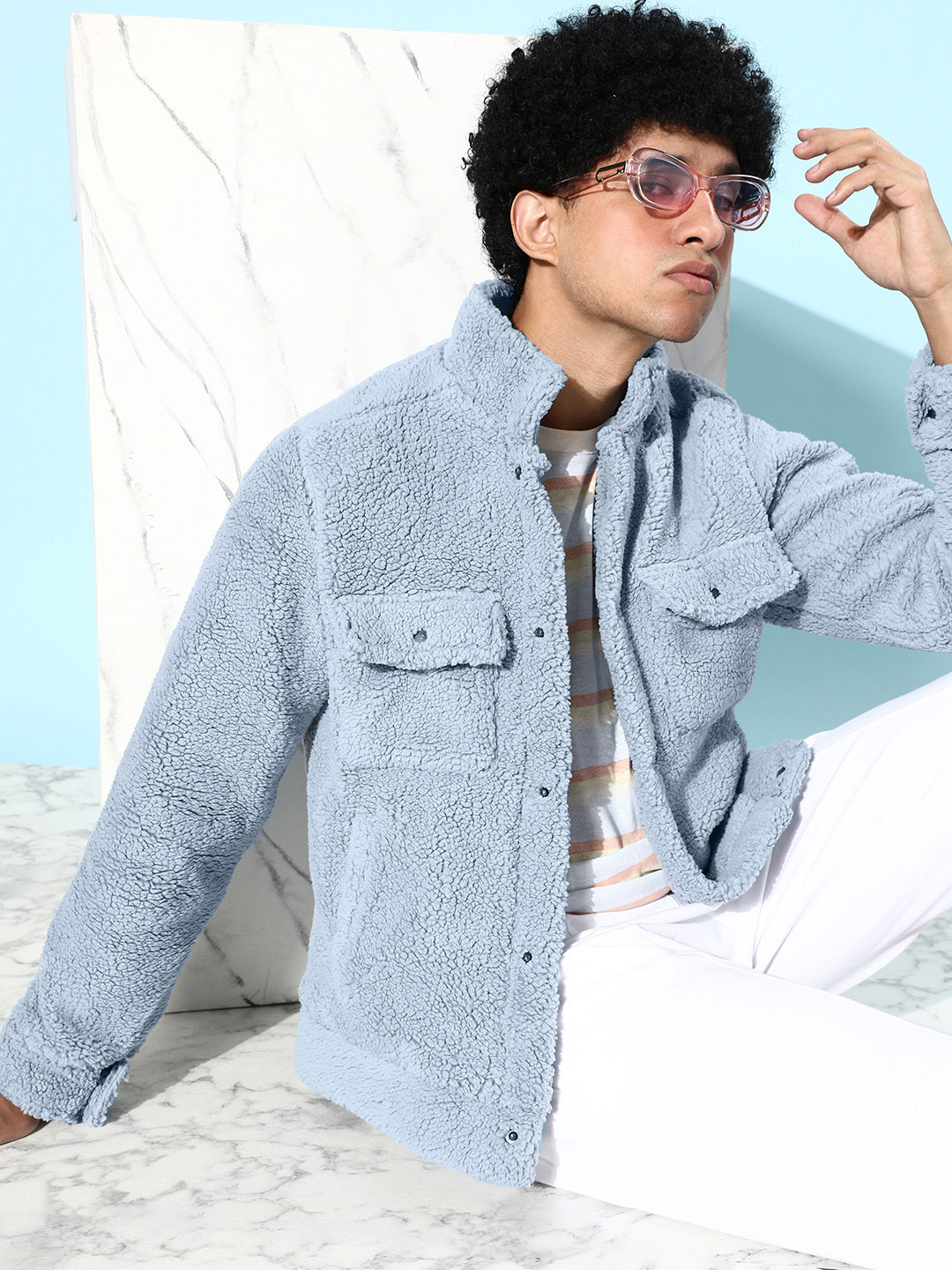 The Roadster Lifestyle Co. Men Light Blue Solid Tailored Jacket