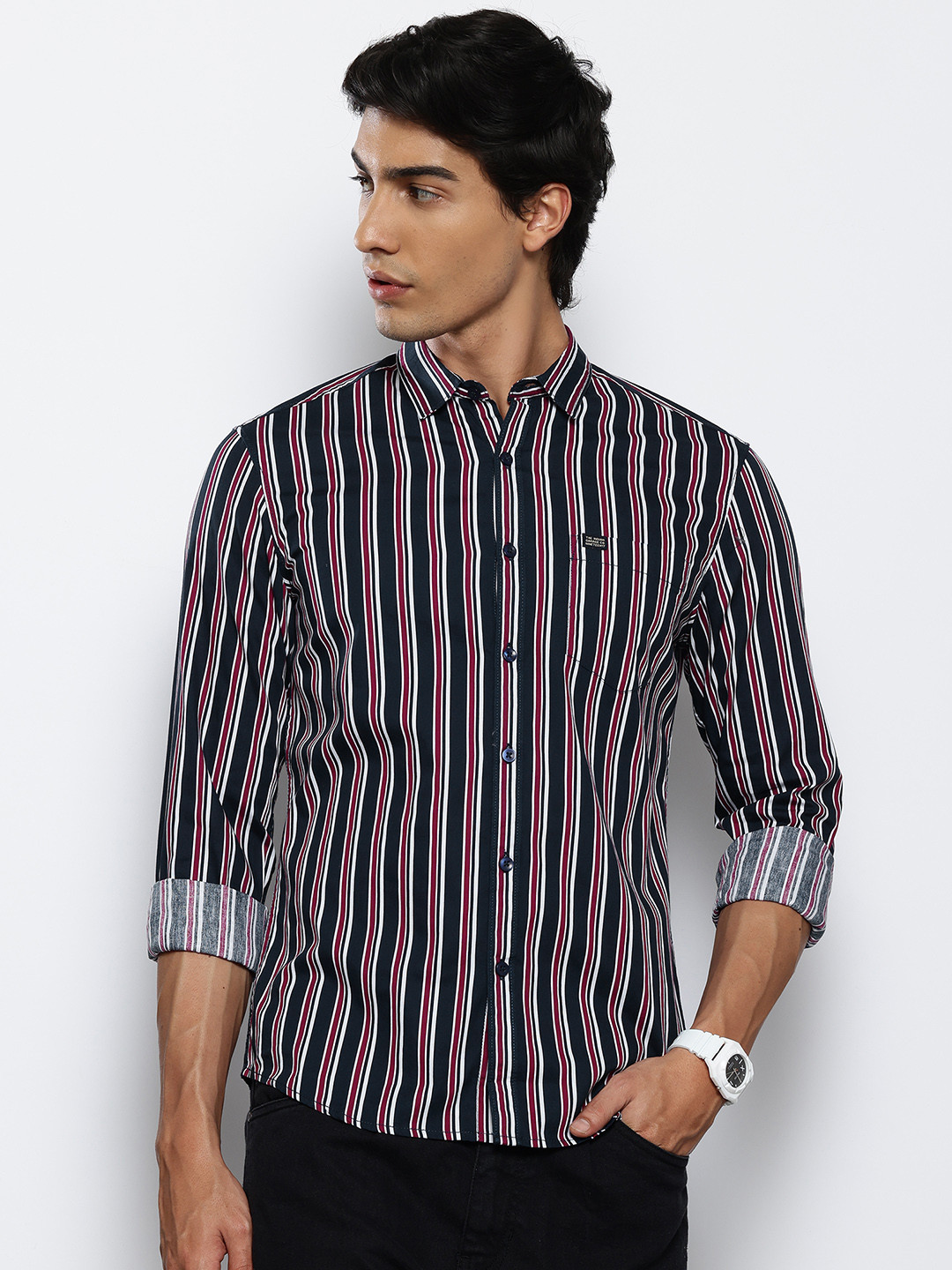 The Indian Garage Co Slim Fit Striped Pure Cotton Shirt