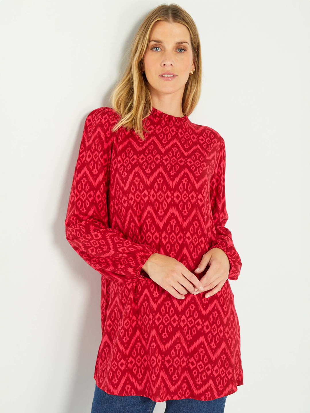 KIABI Ruffled Neck Geometric Printed Tunic