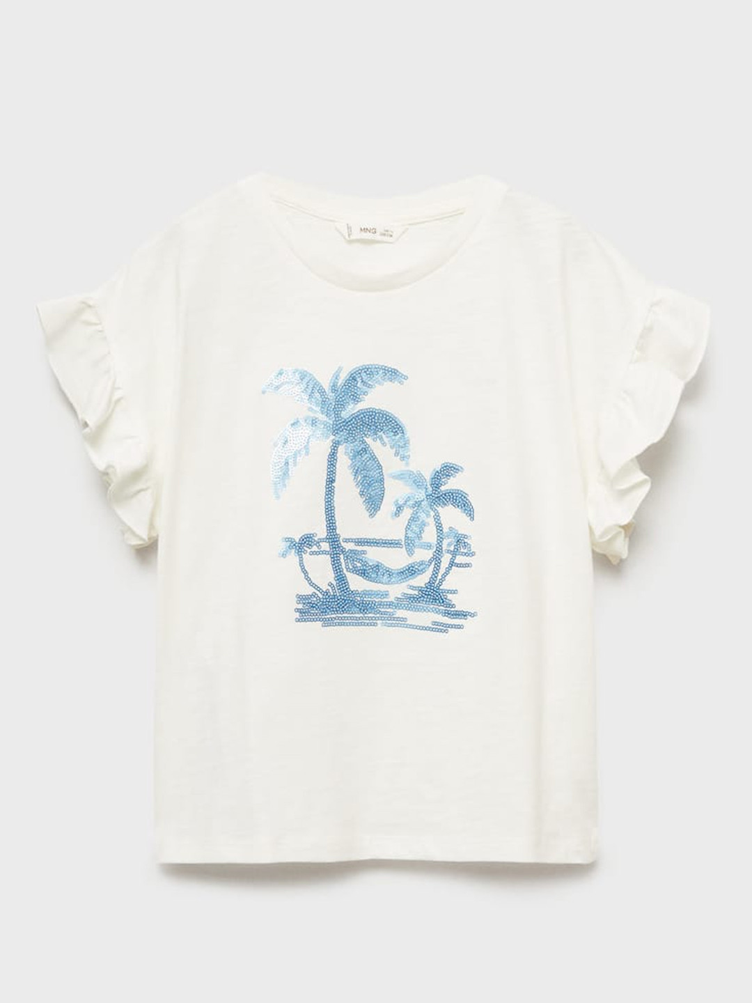 Mango Kids Girls Sequin Embellished Top with Ruffled Sleeves