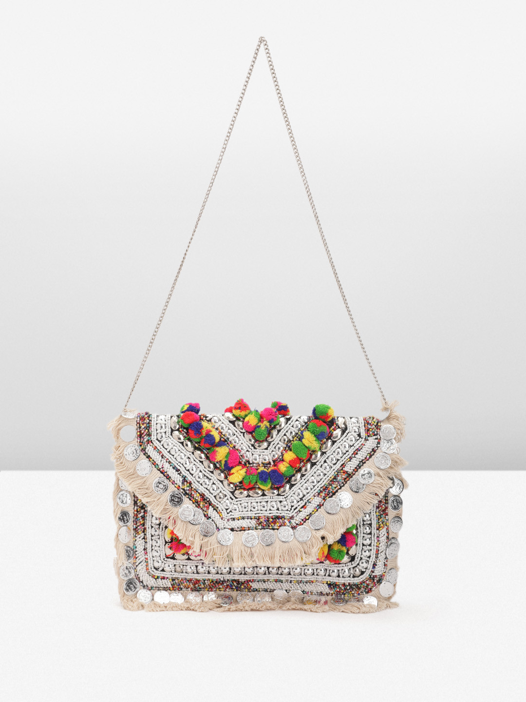 Sangria Embellished Pure Jute Foldover Clutch