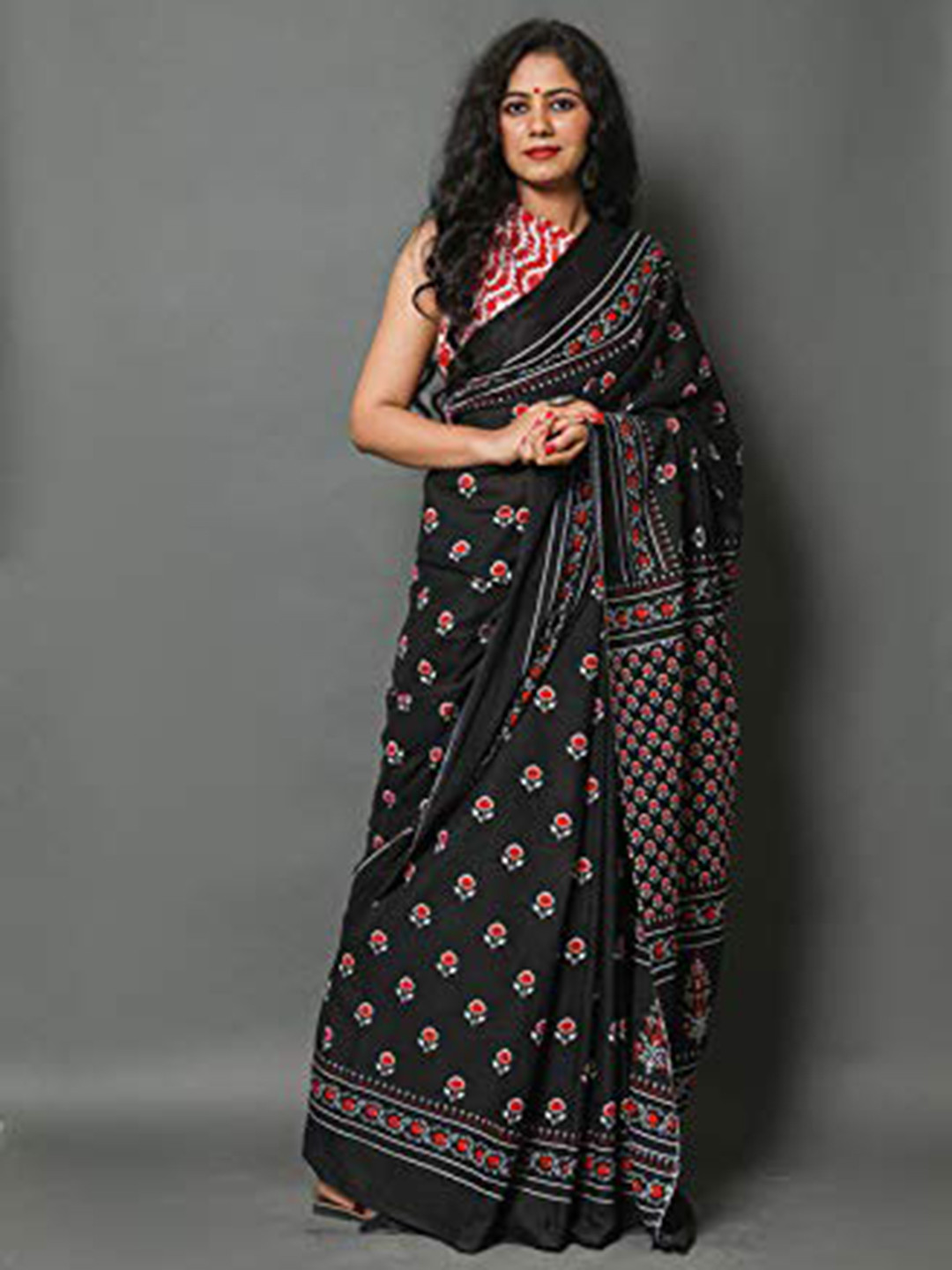 clothonus Ethnic Motifs Pure Cotton Block Print Saree