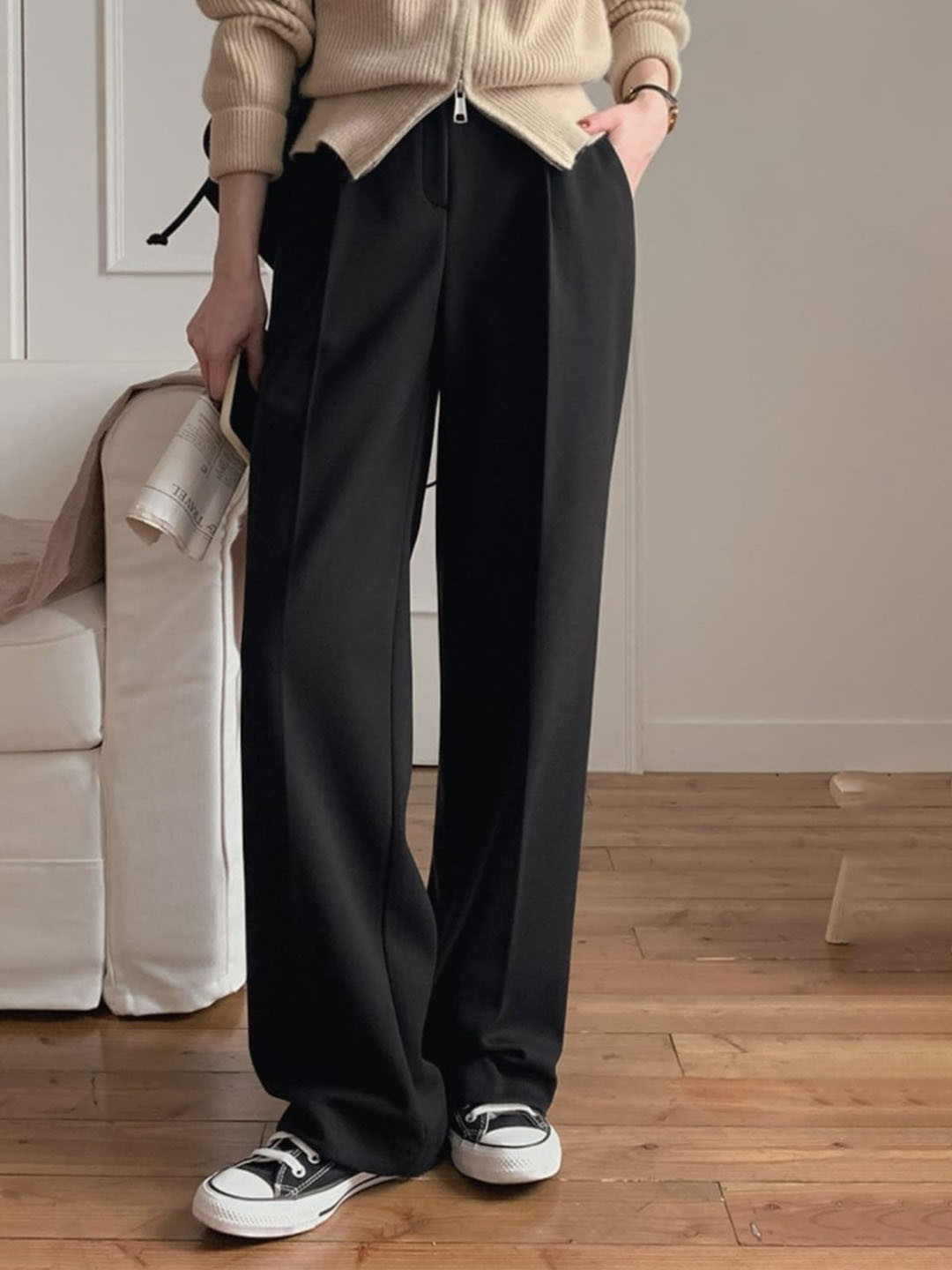 BROADSTAR Women Straight Fit Flat-Front High-Rise Trousers