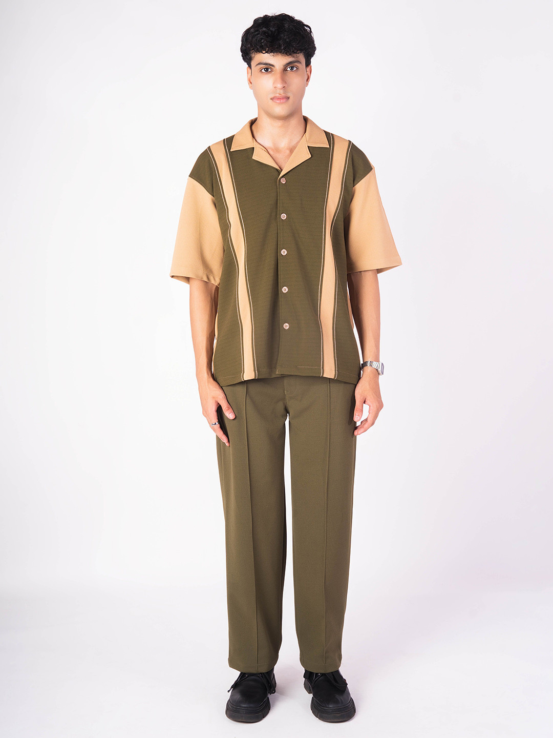 Hop Head Olive and Bisque Cuban Shirt