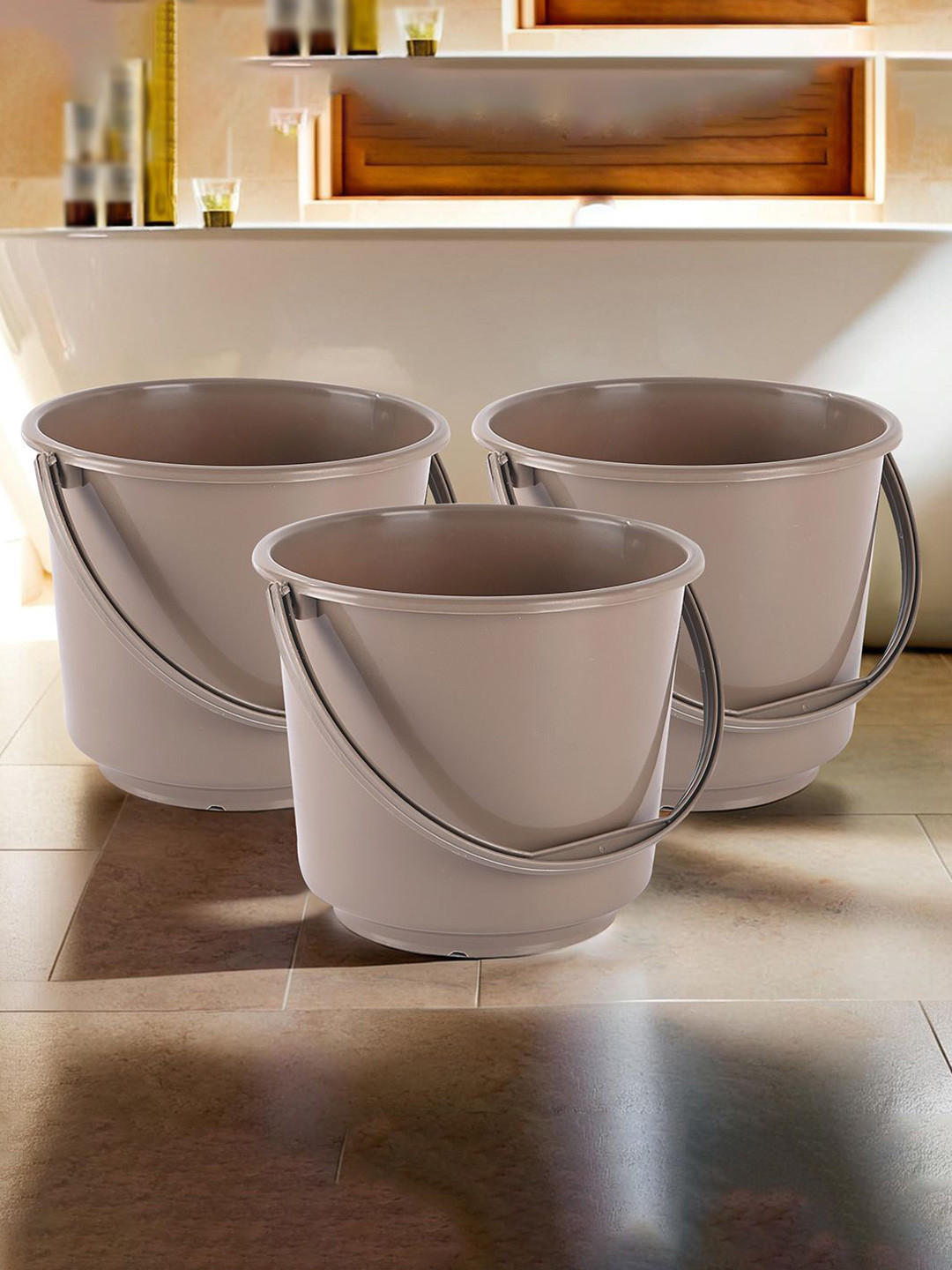Kuber Industries Brown 3 Pieces Multi Purpose Small Bucket- 5ltr