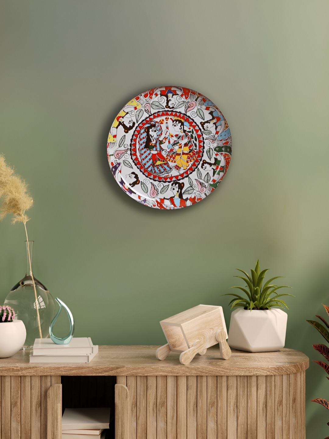 Homspurts White & Red Madhubani Iron Printed Wall Art