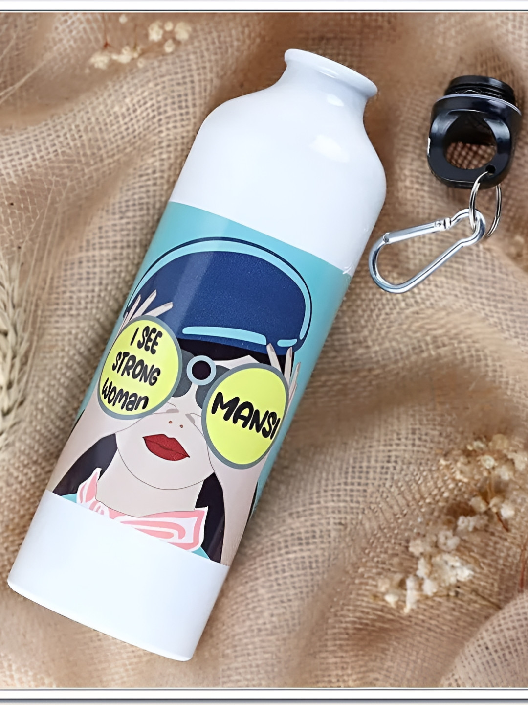 fnp White & Yellow Aluminium Graphic Face Printed Water Bottle 750ml