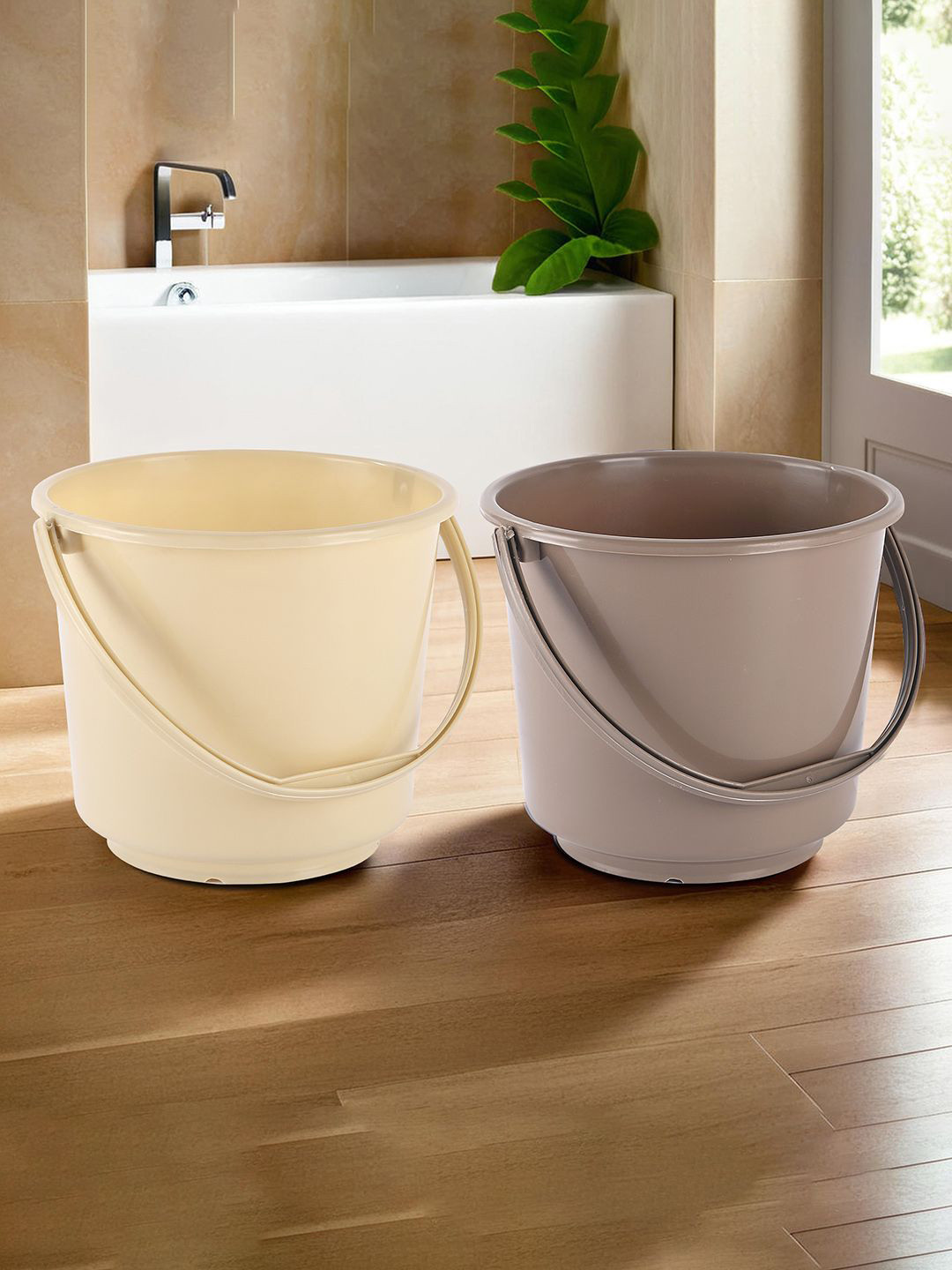 Kuber Industries Brown & Beige 2 Pieces Multi Purpose Small Bucket- 5ltr