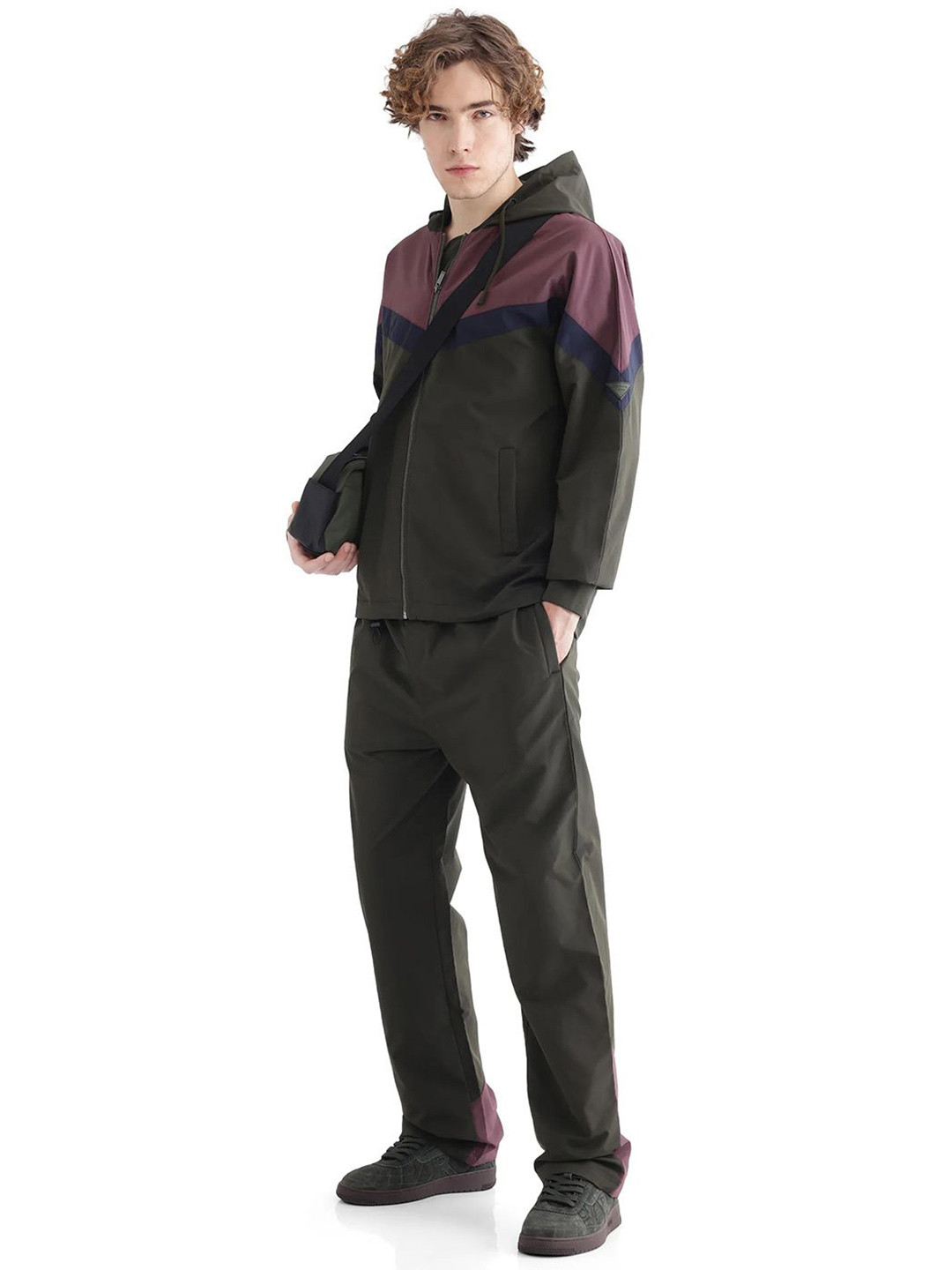 RARE RABBIT Men Olive Cut And Sew Regular Fit Track Pant
