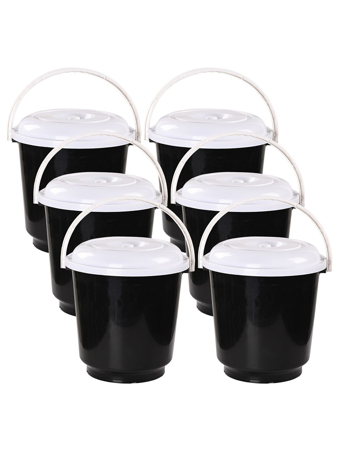 Kuber Industries White & Black 6 Pieces Lightweight Buckets With Lid & Handle 18 L Each