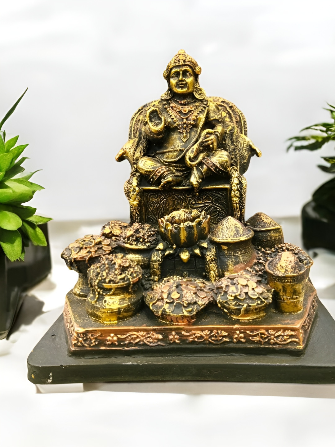 SANKALAN CREATIONS The God Of Money Kuber Ji Gold Polyresin Natural Prayer Room Medium Showpiece -