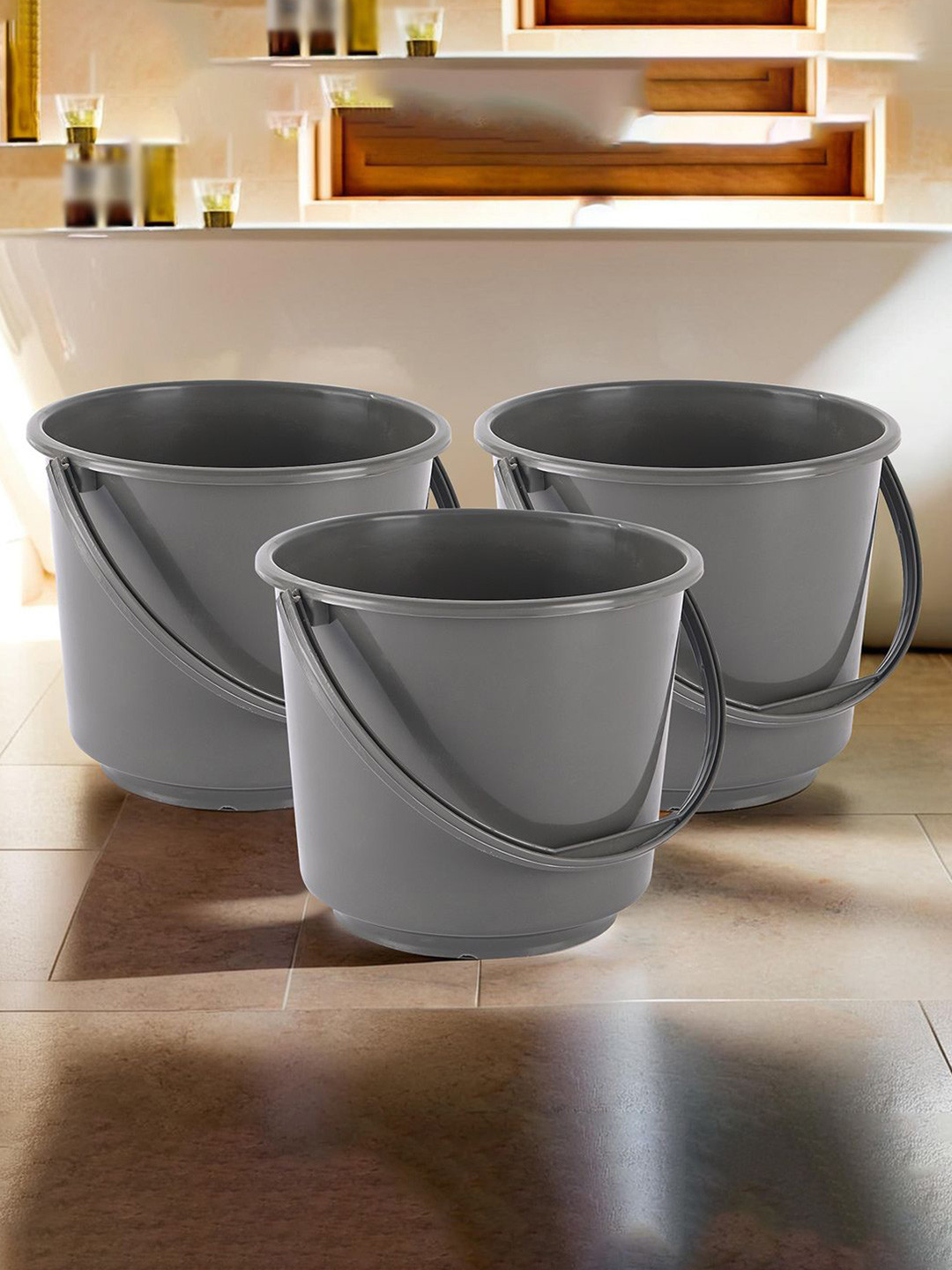 Kuber Industries Grey 3 Pieces Multi Purpose Small Buckets-5 Litres