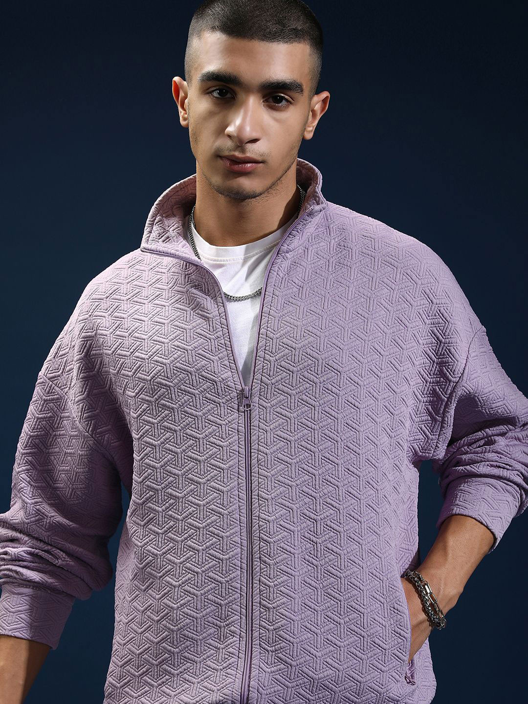 HIGHLANDER Men Self Design Round Neck Drop Shoulder Oversized Sweatshirt