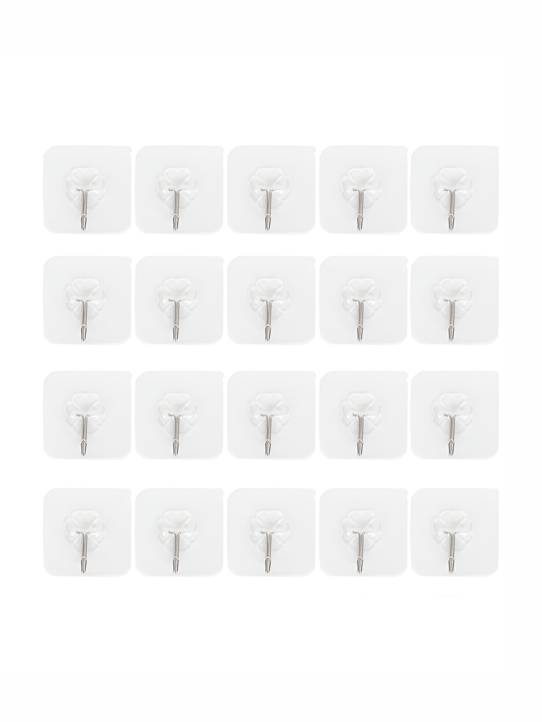 HOKIPO 20 Pcs Transparent & Silver Toned Wall Adhesive Hooks