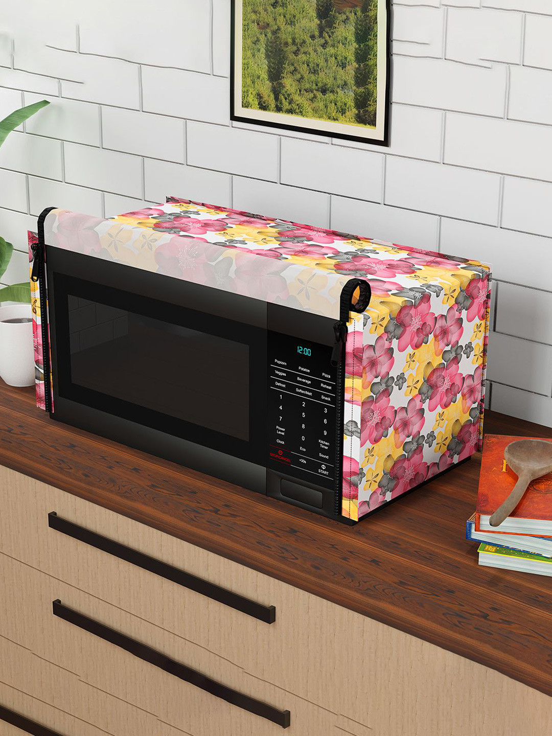 Kuber Industries White & Grey Printed Dust Proof Microwave cover