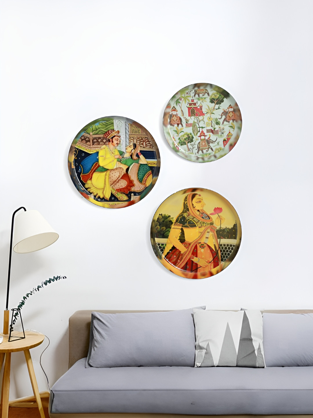 Homspurts Yellow & Blue 3 Pieces Mughal Majesty Printed Wall Art