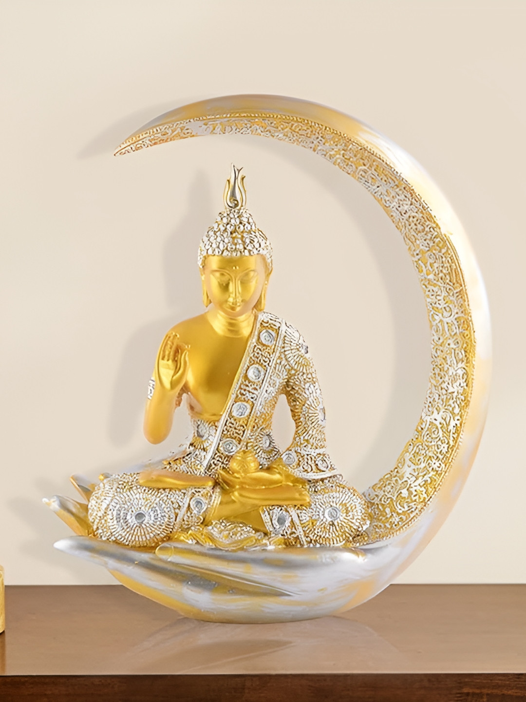 Zart Chand Buddha Gold Polyresin Glossy Home Office Medium Showpiece - 10 Inches