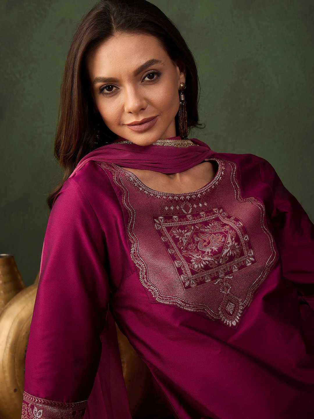 Sangria Woven Design Kurta & Trouser With Dupatta