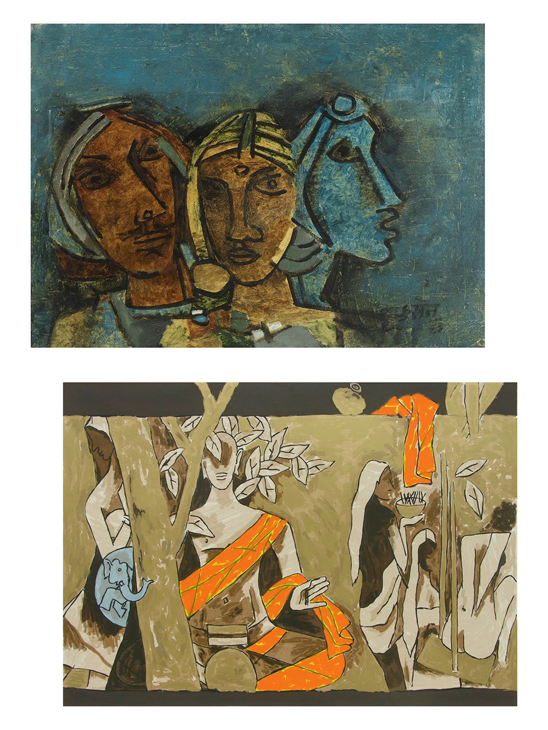 Adventures India Three Ladies & Buddha Wood 2 Piece Rectangle Paintings Wall Art -21x16 In