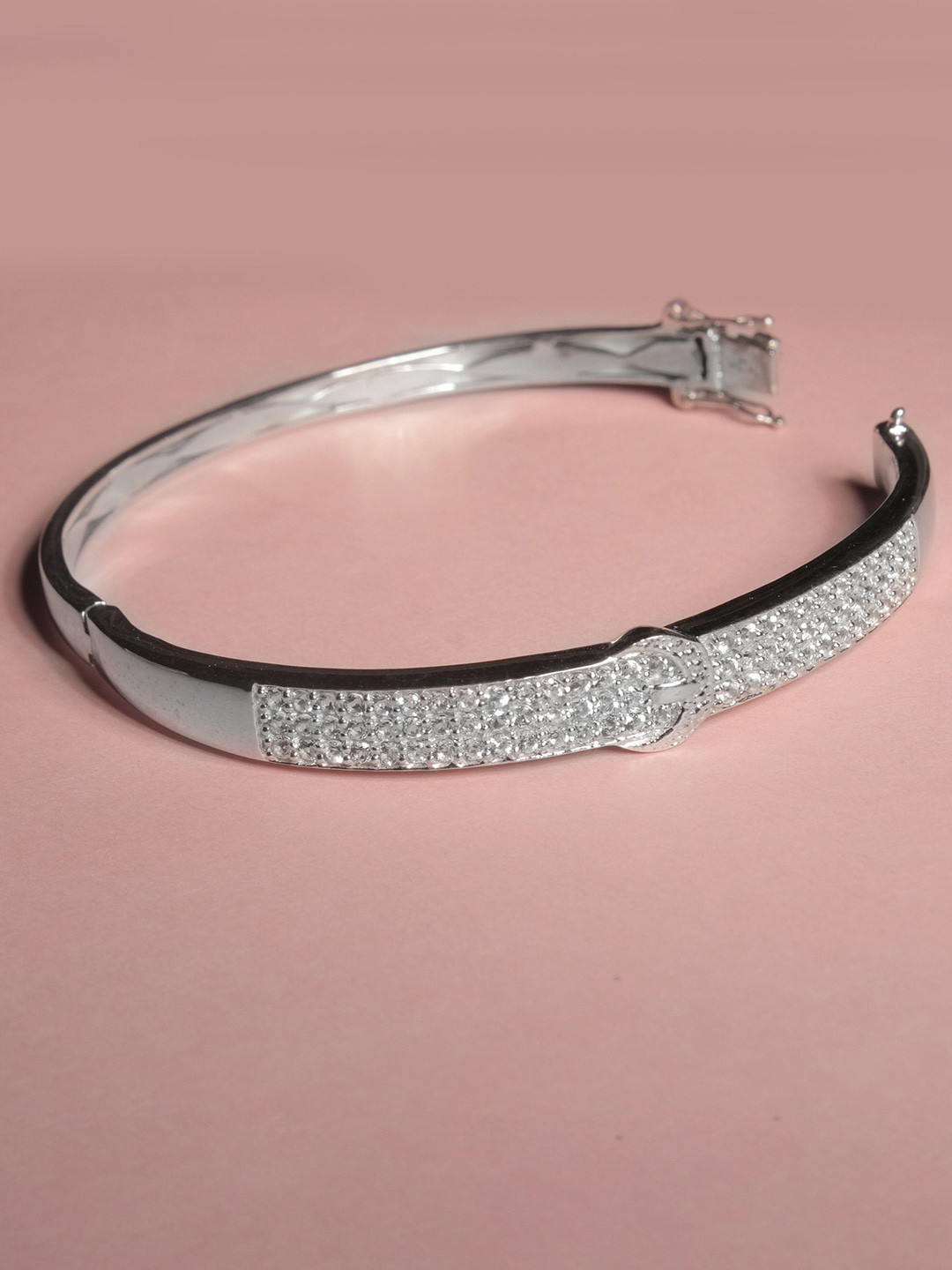HIFLYER JEWELS Women Sterling Silver Topaz Rhodium-Plated Bangle-Style Bracelet