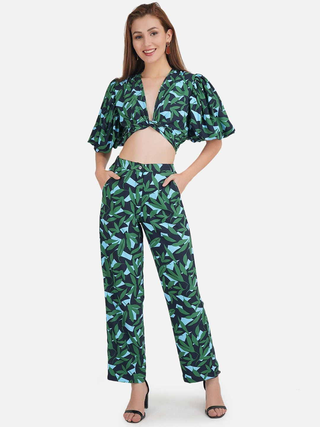 DESIGNS BY QUEEN BEE Printed Short Sleeves Pure Cotton Top With Trouser