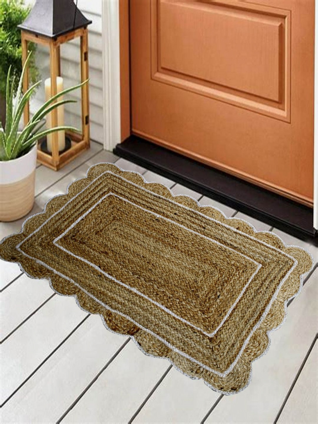 MRIC Beige & White Braided Jute Doormat