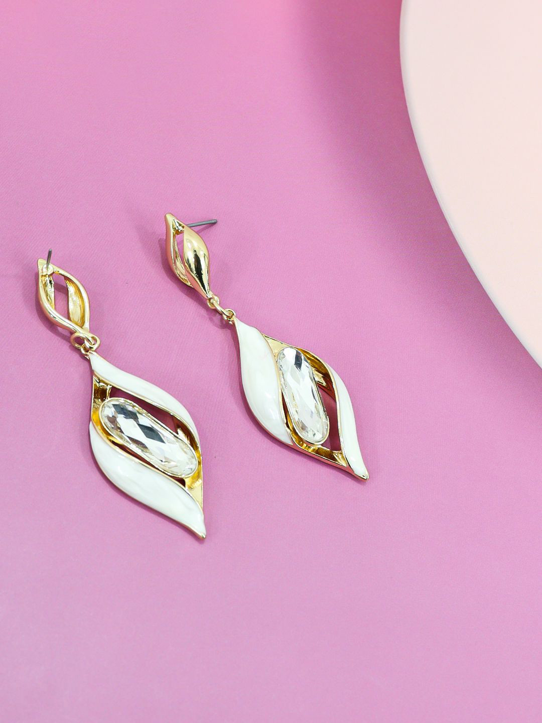 FIMBUL Gold-Plated Contemporary Stainless Steel Rhinestone Antique Drop Earrings