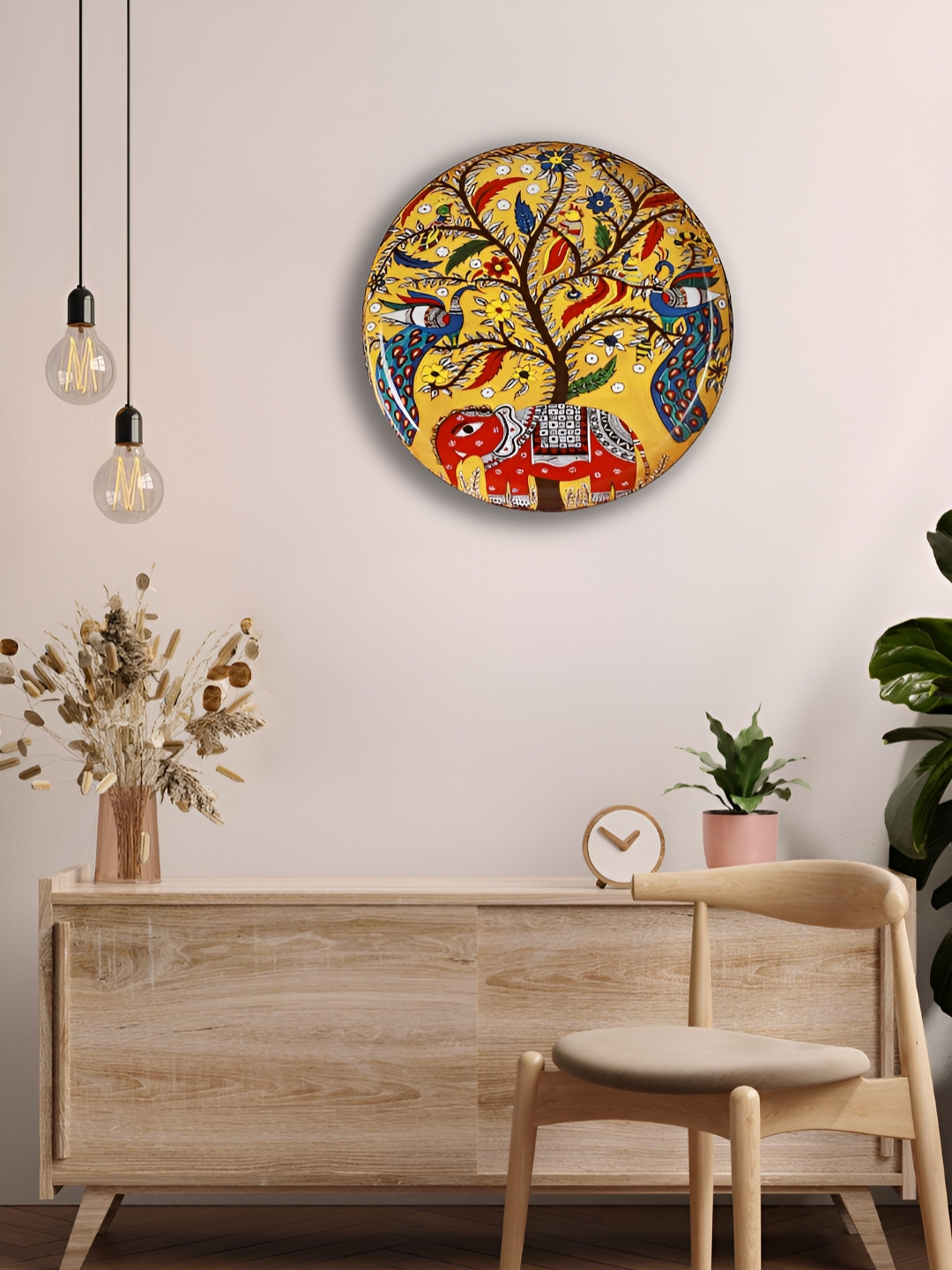 Homspurts Yellow & Blue Madhubani Printed Wall Art