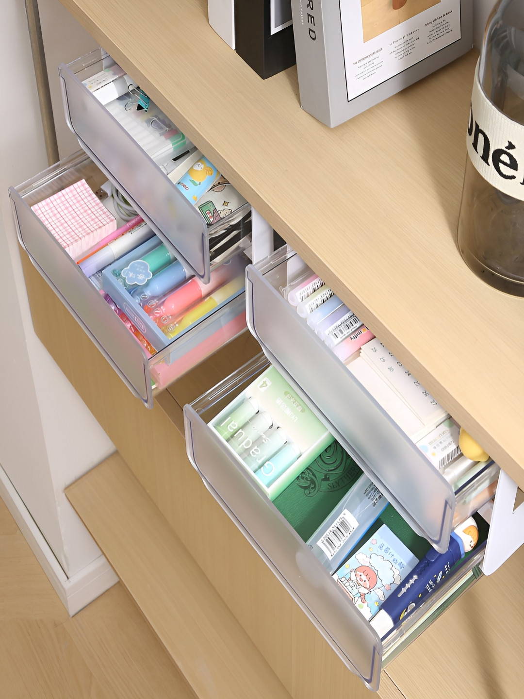 HOKIPO Transparent 2-tier Self Adhesive Underdesk Drawer Organiser