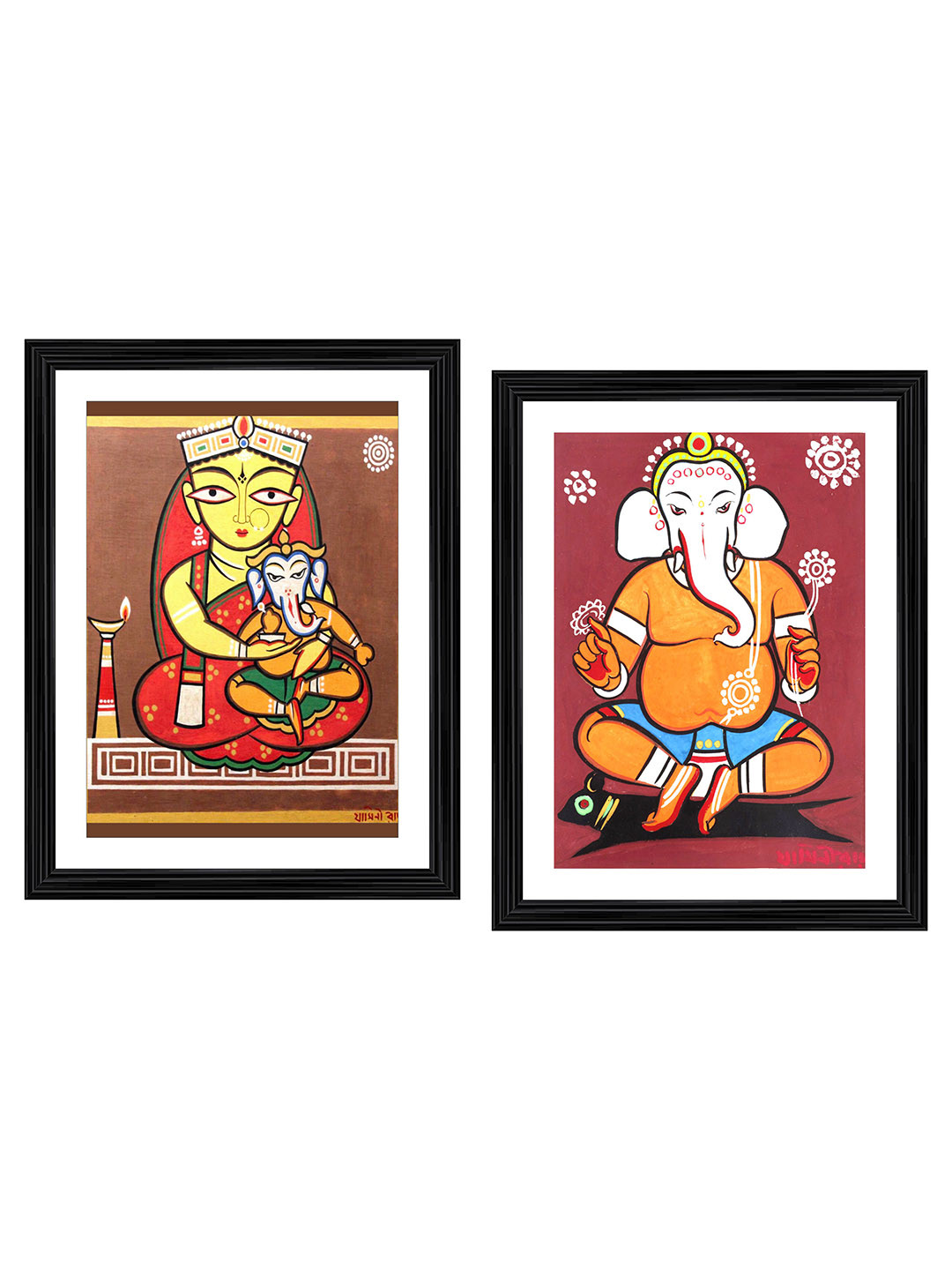 Adventures India Ganesh & Parvati Wood 2 Piece Wall Paintings Wall Art - 17.7 x 13.7 In