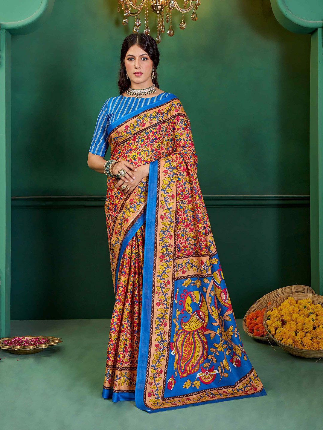 HERE&NOW Pure Cotton Kalamkari Saree