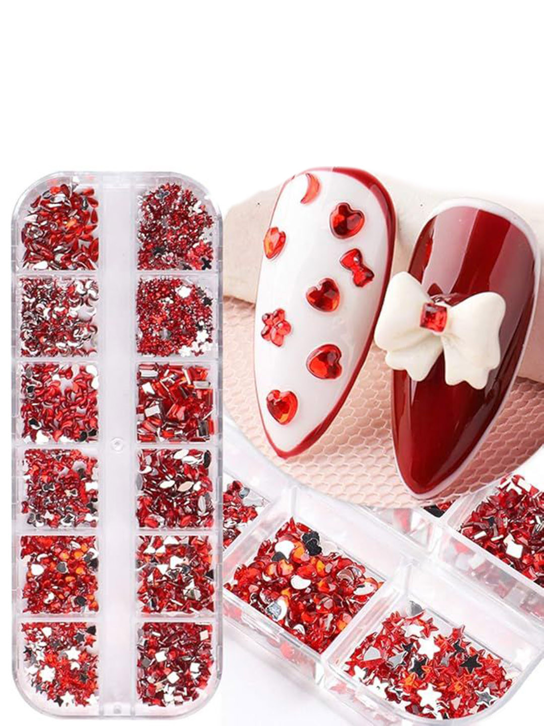 The Pink Truck 3D Crystal Nail Rhinestones Nail Art Decorations Box - Red