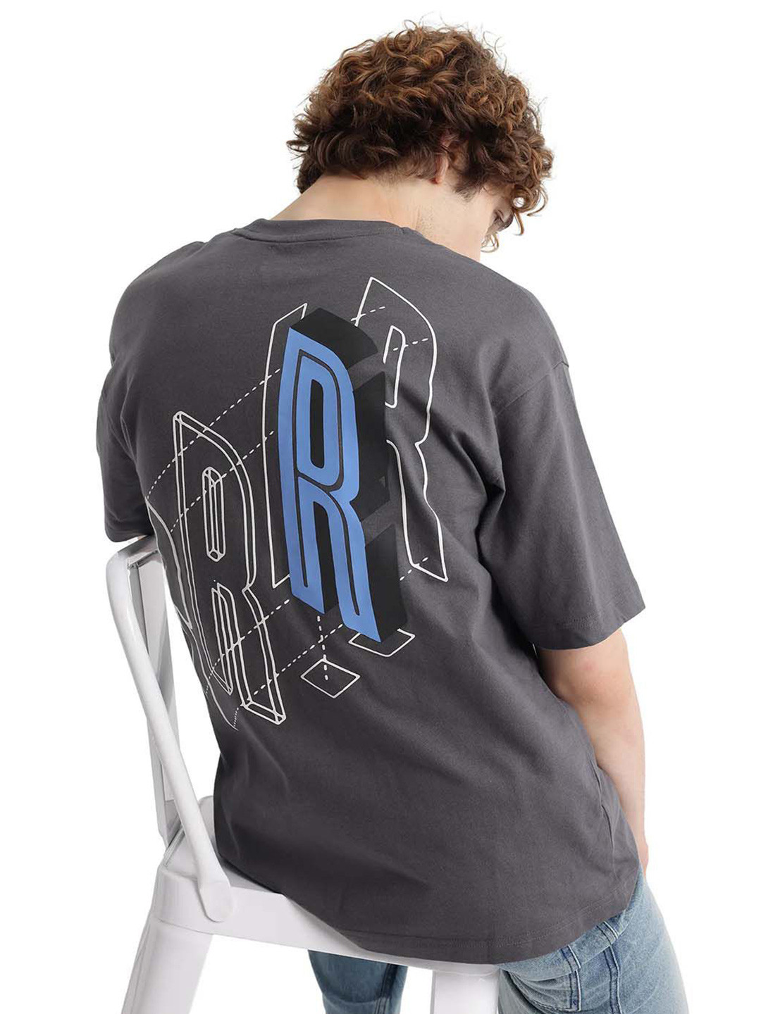 RARE RABBIT Mens Hd Print Crew Neck Half Sleeve Oversized Fit T-Shirt