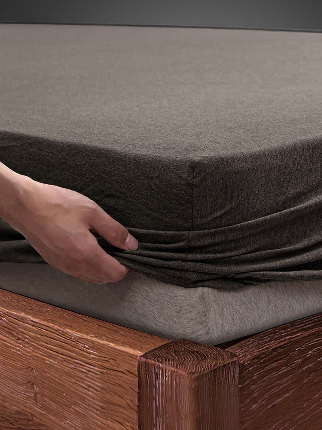 SleepyCat Jersey Brown Polycotton Wrinkle Free 120 TC Fitted Queen Bedsheet with a Pillow Cover-72 x 48 inches