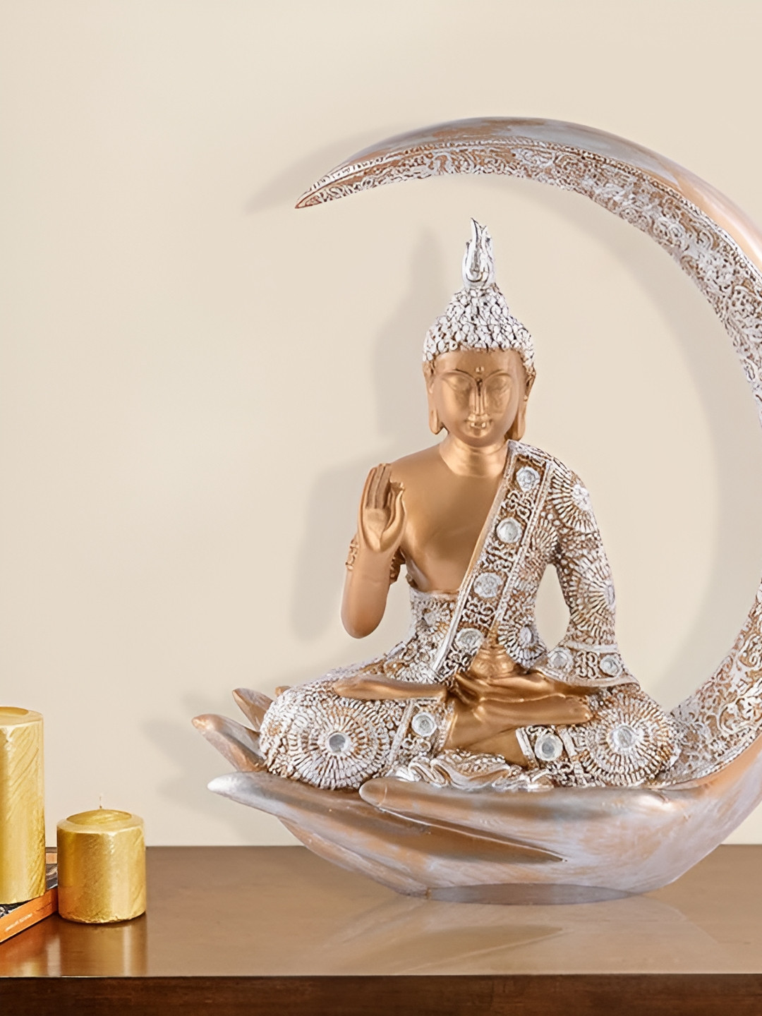 Zart Chand Buddha Gold Polyresin Natural Living Room Medium Showpiece - 10 Inches