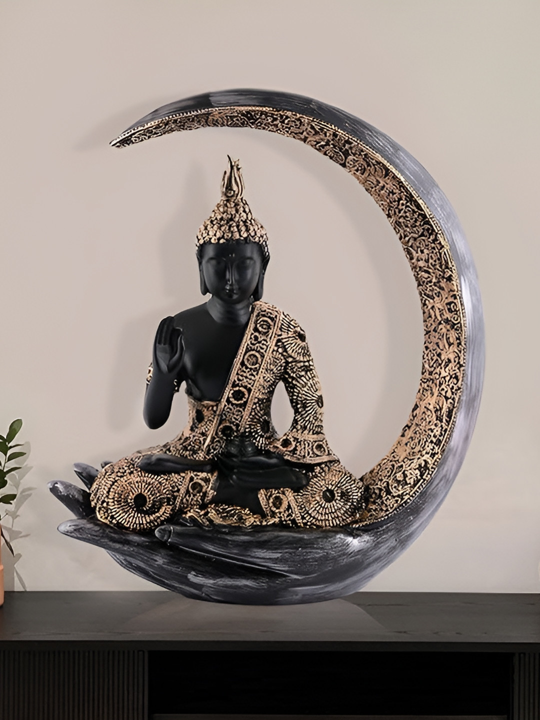 Zart Chand Buddha Black Polyresin Glossy Living Room Medium Showpiece - 10 Inches