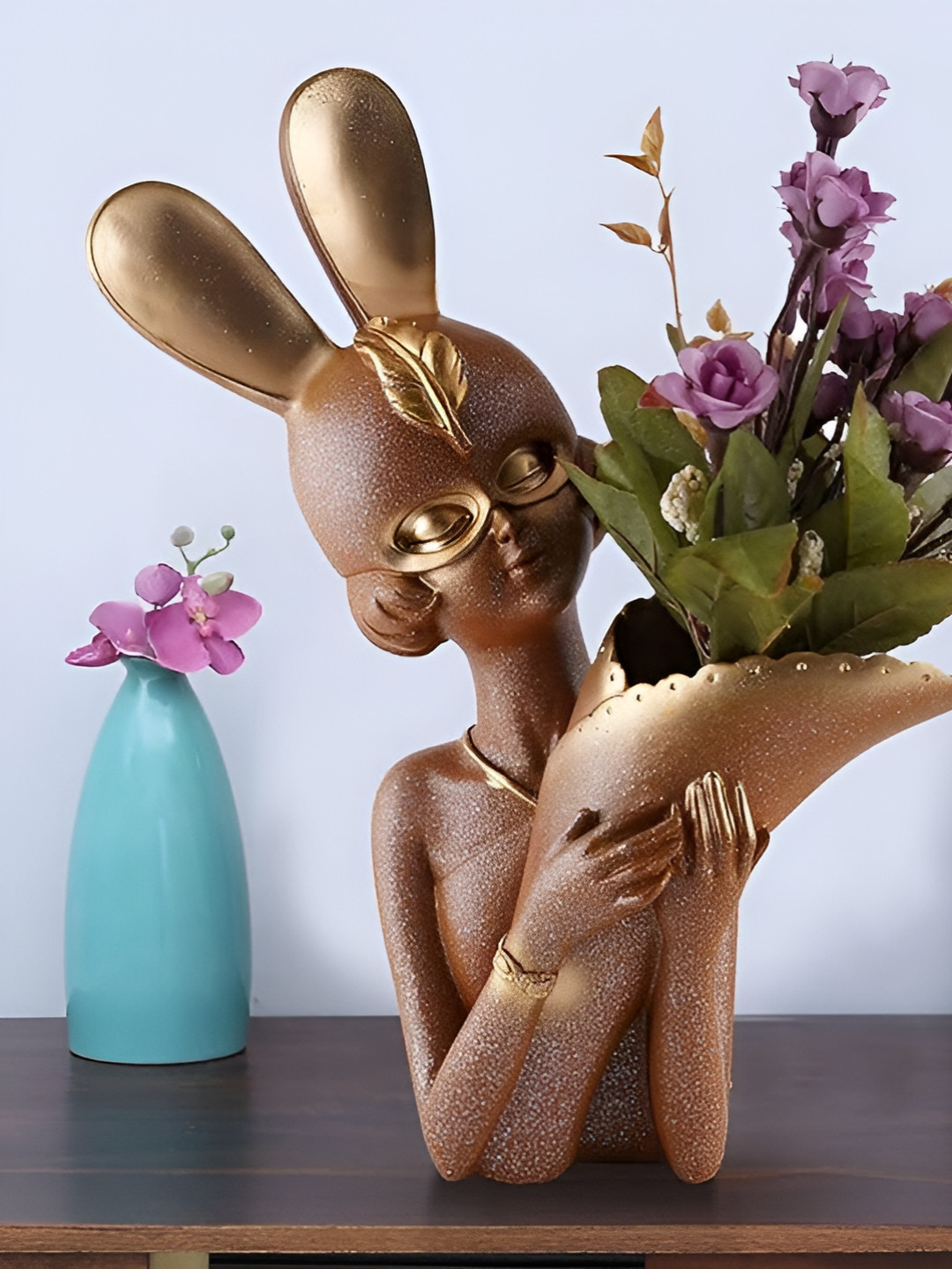 Zart Flower Camel Brown Polyresin Natural Living Room Medium Showpiece - 14 Inches