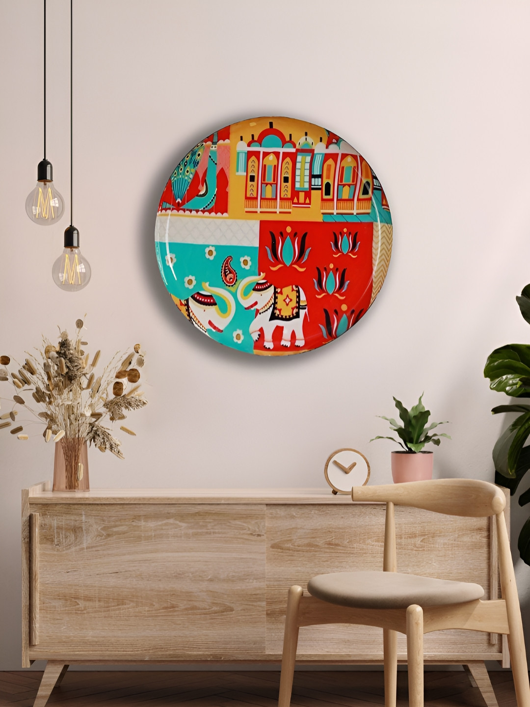 Homspurts Mughal Majesty Blue & Red Ethnic Motifs Printed Wall Art