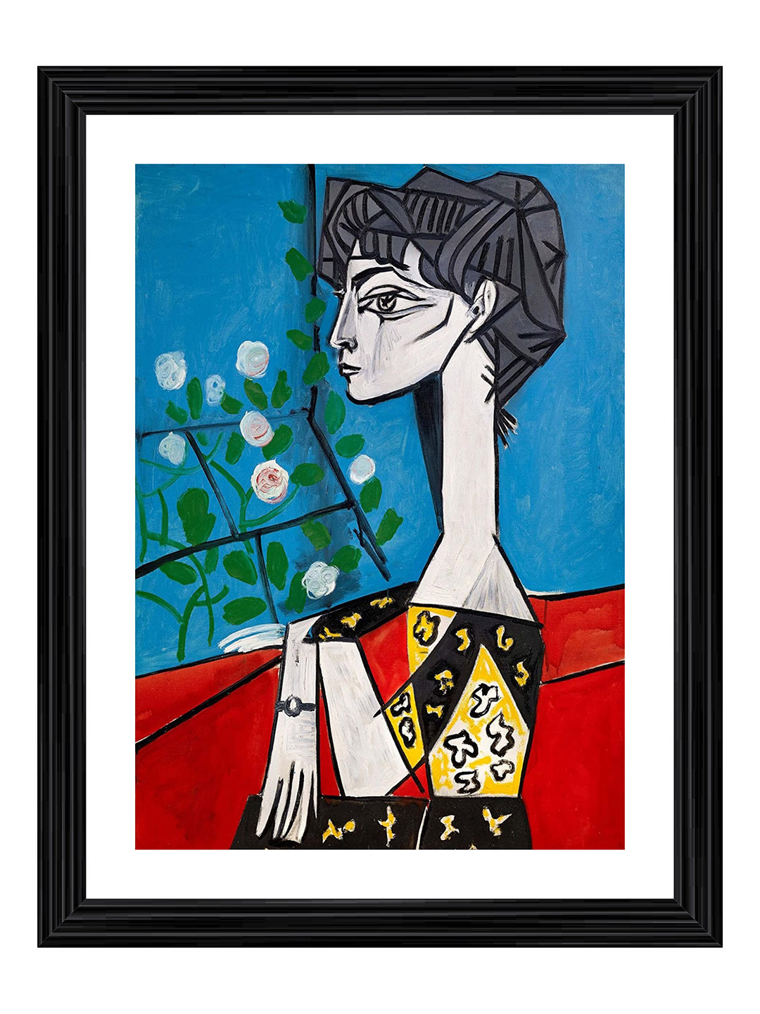 AdventuresIndia Jacqueline with flowers (1954) Wood Wall Paintings Wall Art - 20 x 7In