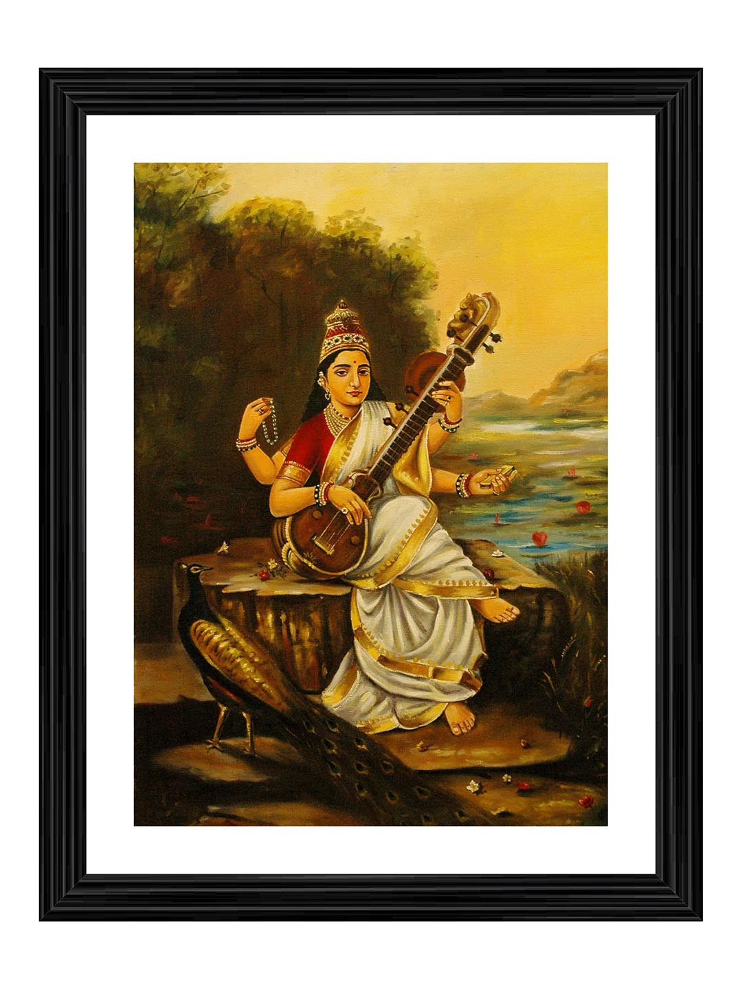 Adventures India Lordess Saraswati Wood Living Room Paintings Wall Art -23.62 x 17.72In