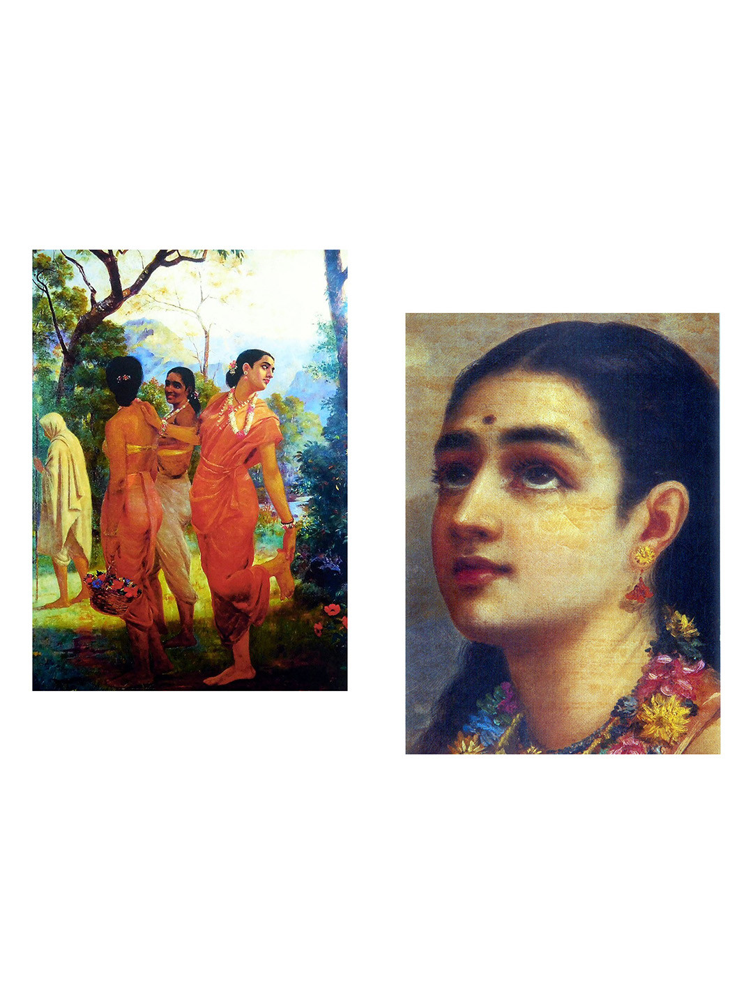 Adventures India Shakuntala & Her Companions Wood 2 Piece Paintings Wall Art - 14 x 18 In